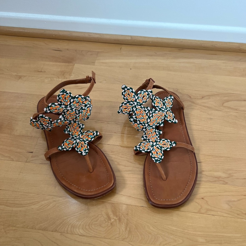 Tory Burch Palisades Gladiator Sandal Orange & Emerald, Size 9